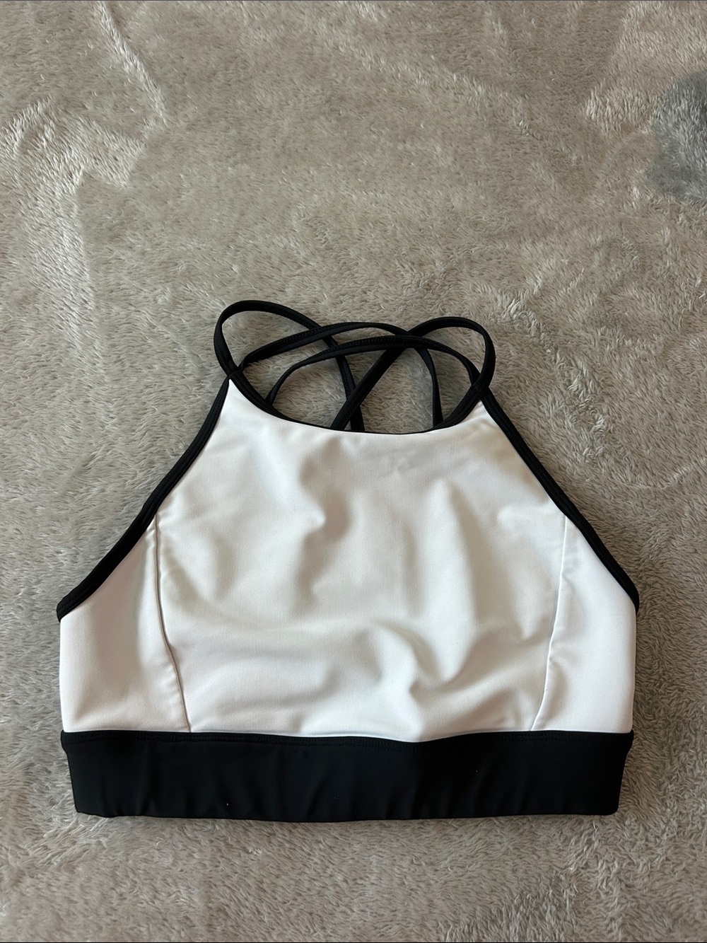 soulcycle White and Black Strappy High-Neck Sports Bra